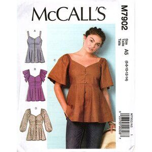 McCall's M7902 Misses 6 to 14 Loose Peplum Pullover Top Uncut Sewing Pattern New